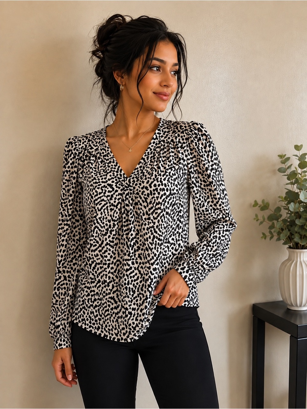 Rag & Bone Black and White Leopard Print Blouse